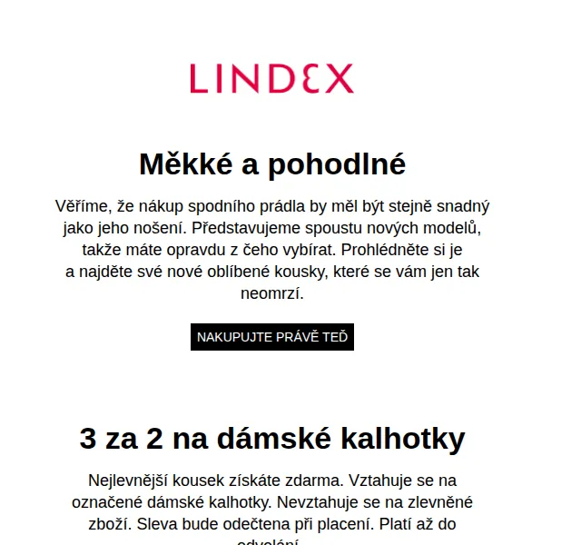 Lindex: 3 za 2 na dámské kalhotky a sleva 20 % na dětské oblečení – červen 2026 | Nuslet.cz