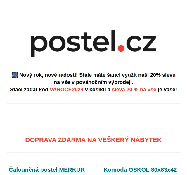 Postel.cz: Povánoční výprodej – 20% sleva na vše – červenec 2026 | Nuslet.cz
