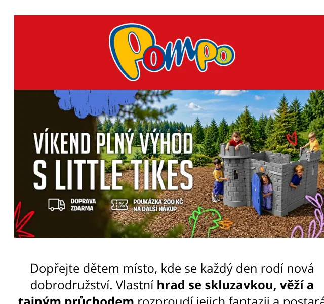 Pompo E-shop: Dětský hrad se slevou 31 % – červenec 2026