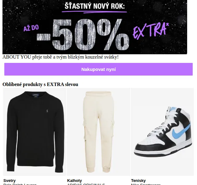 ABOUT YOU: Šťastný nový rok – až do -50 % EXTRA – červenec 2026 | Nuslet.cz