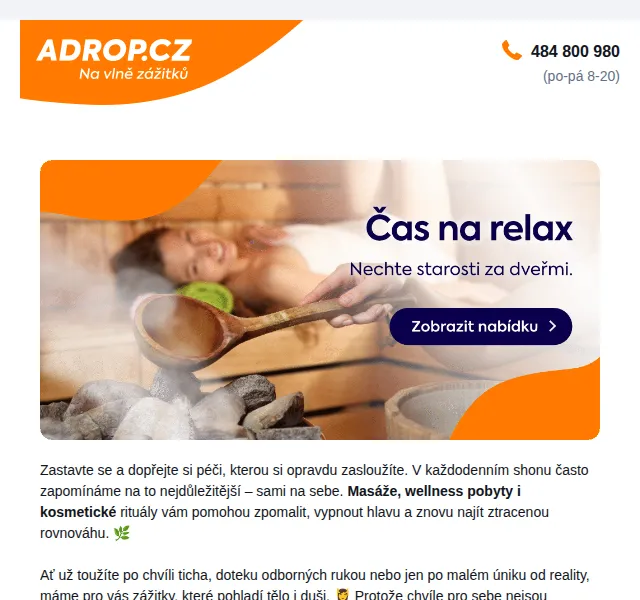 Adrop: Zážitkové dárky pro sebe – wellness, masáže a pobyty – červenec 2026 | Nuslet.cz