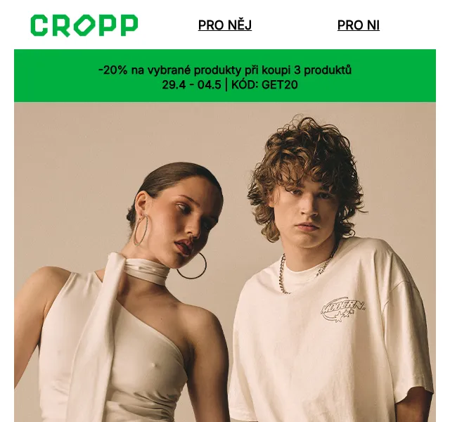 Cropp: -20 % na 3 produkty – květen 2026 | Nuslet.cz