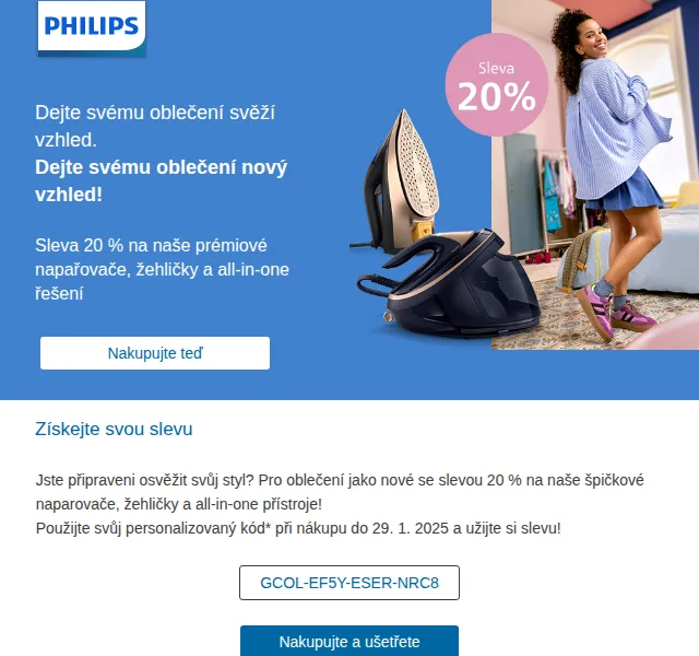 Philips: Sleva 20 % na parní žehličky a napařovače – červenec 2026 | Nuslet.cz