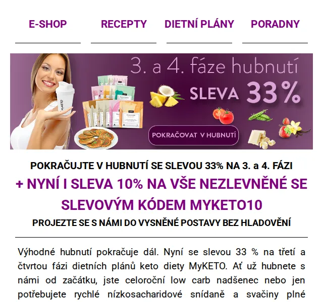 MyKETO: Sleva 10 % na vše + 33% na 3. a 4. fázi – červenec 2026 | Nuslet.cz