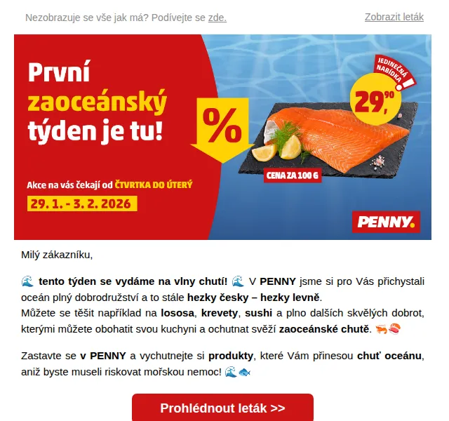 Penny: Zaoceánský týden s lososem a krevety – červenec 2026 | Nuslet.cz