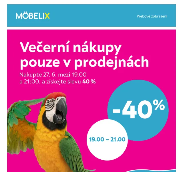 Möbelix: 40 % sleva v prodejnách – červen 2026 | Nuslet.cz