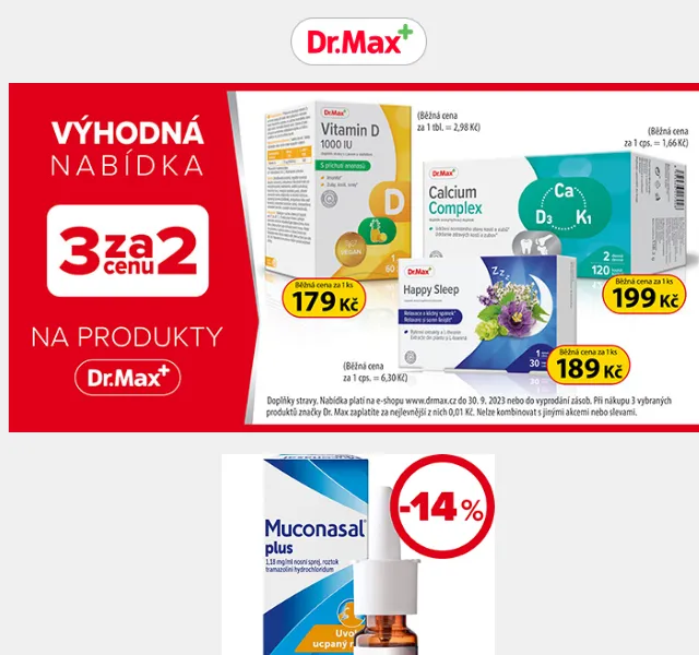 Dr.Max E-shop: Slevy až 47 % na doplňky stravy + kód 100 Kč – září 2026 | Nuslet.cz