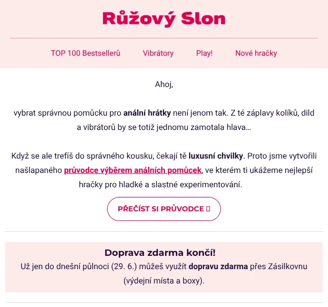 Růžový Slon: Anální hračky se slevou až 20 % – červen 2026