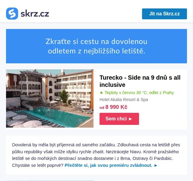 Skrz.cz: Dovolená k moři z Brna, Ostravy, Prahy i Pardubic – červen 2026 | Nuslet.cz