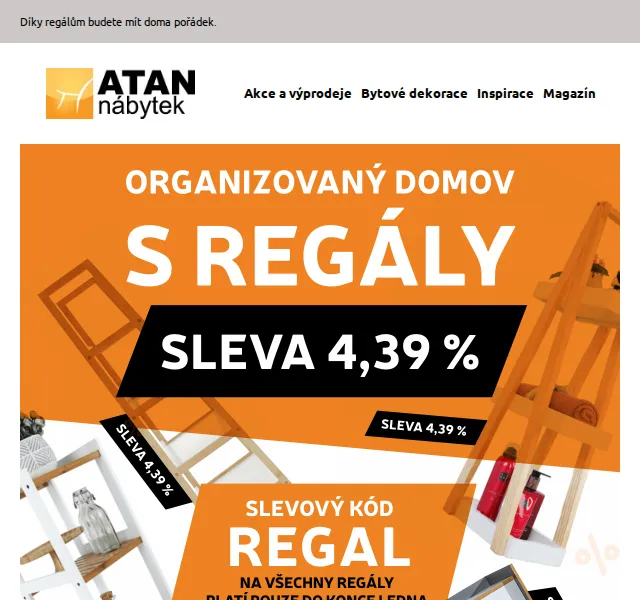 ATAN nábytek: Sleva 4.39% na regály – červenec 2026 | Nuslet.cz
