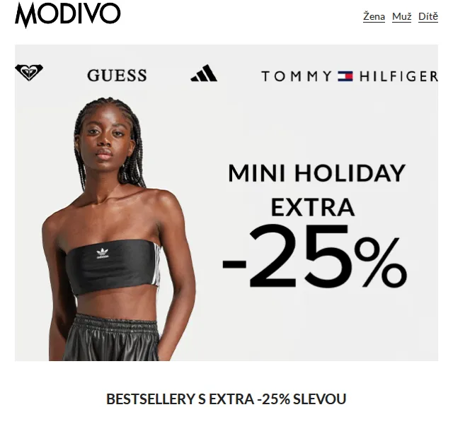 Modivo: Bestsellery extra -25 % – červenec 2026 | Nuslet.cz