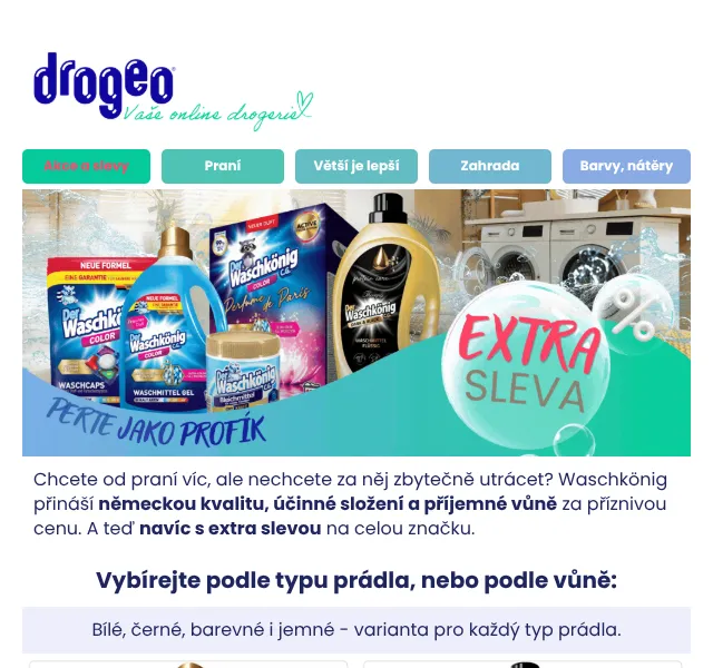 Drogeo: Waschkönig sleva 15 % – srpna 2026 | Nuslet.cz