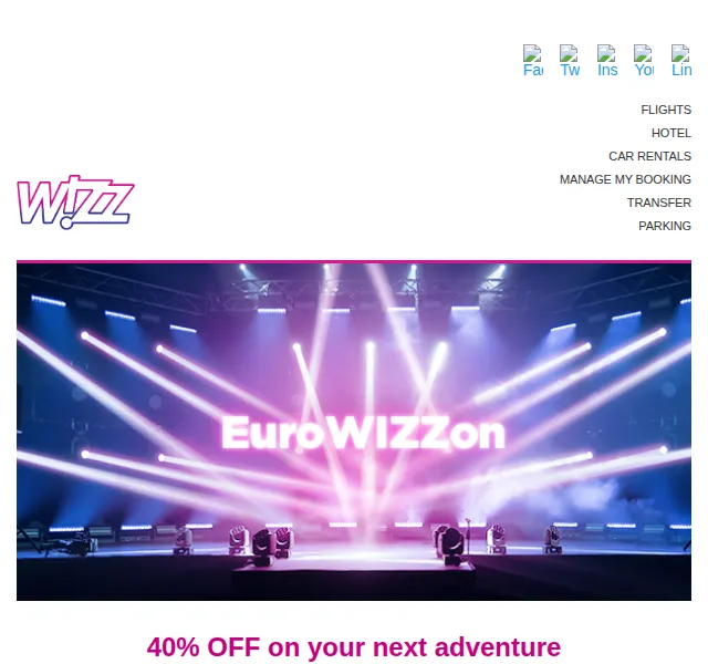 Wizz Air: 40% sleva na letenky EuroWIZZon – červen 2026 | Nuslet.cz