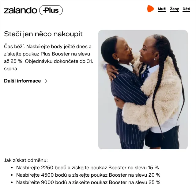 Zalando 🧡: sleva až 25 % – Plus Booster – srpen 2026