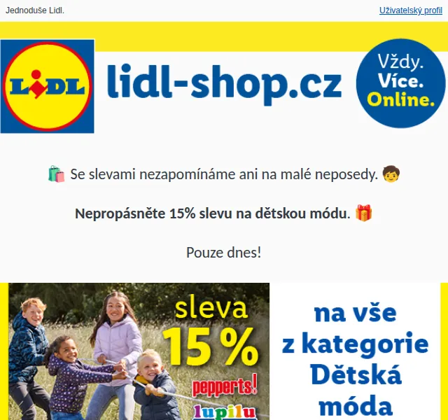 Lidl: 15% sleva na dětskou módu – listopad 2026 | Nuslet.cz