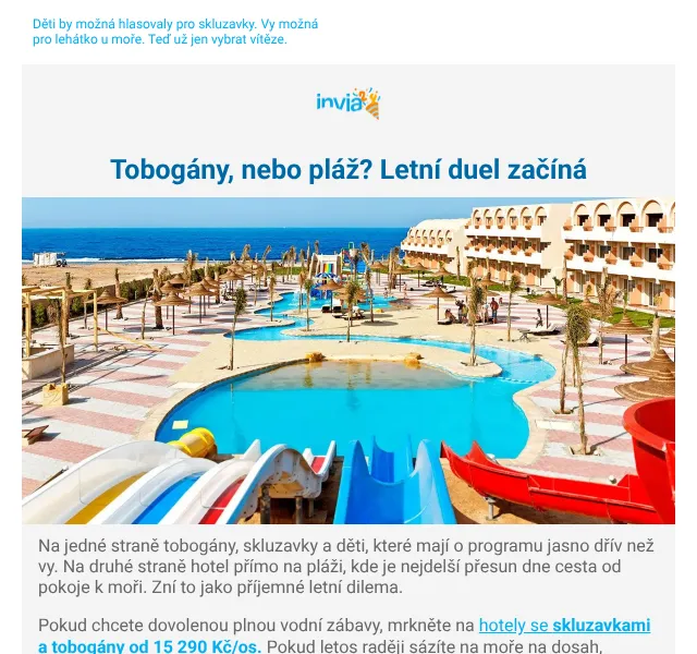 Invia: Hotely se skluzavkami od 15 290 Kč – léto 2026