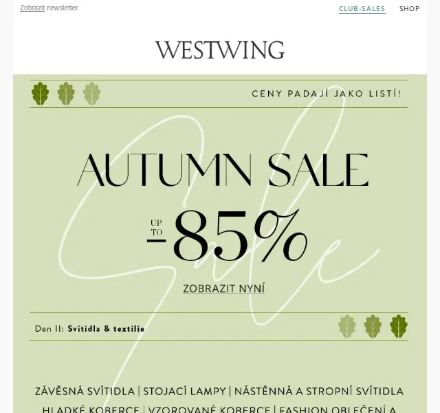 Westwing: Podzimní slevy až 85% na svítidla a textilie – červenec 2026 | Nuslet.cz
