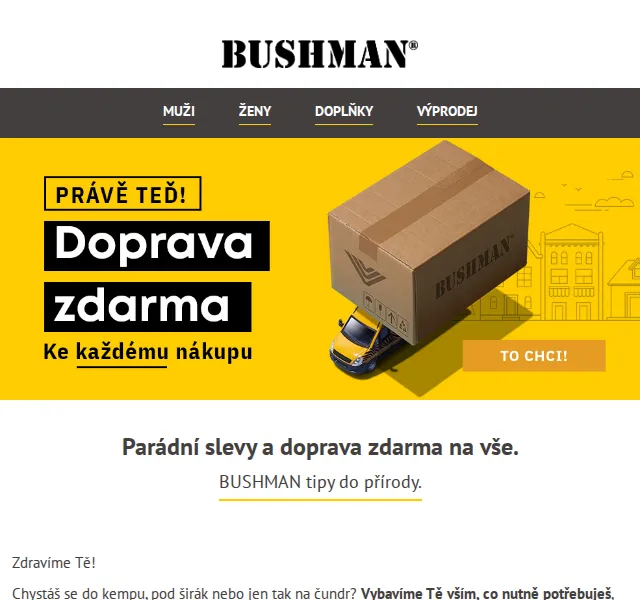 BUSHMAN: Slevy až 31 % a doprava zdarma – červenec 2026 | Nuslet.cz