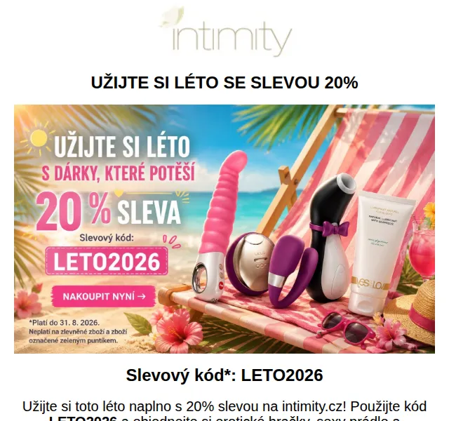 Intimity.cz: Sleva 20 % na erotické hračky – srpen 2026