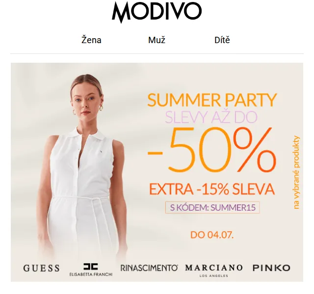 Modivo: Letní večírkové outfity s extra slevou -15 % – červenec 2026 | Nuslet.cz