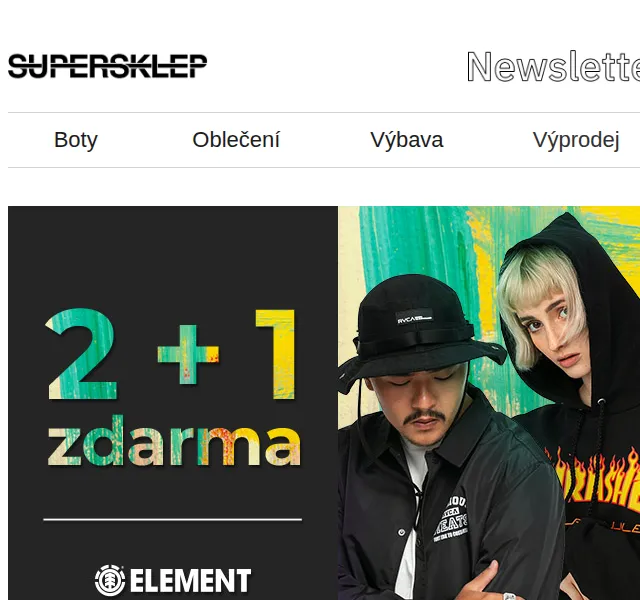 SUPERSKLEP Tým: 2+1 ZDARMA Thrasher, Element, RVCA – říjen 2021 | Nuslet.cz