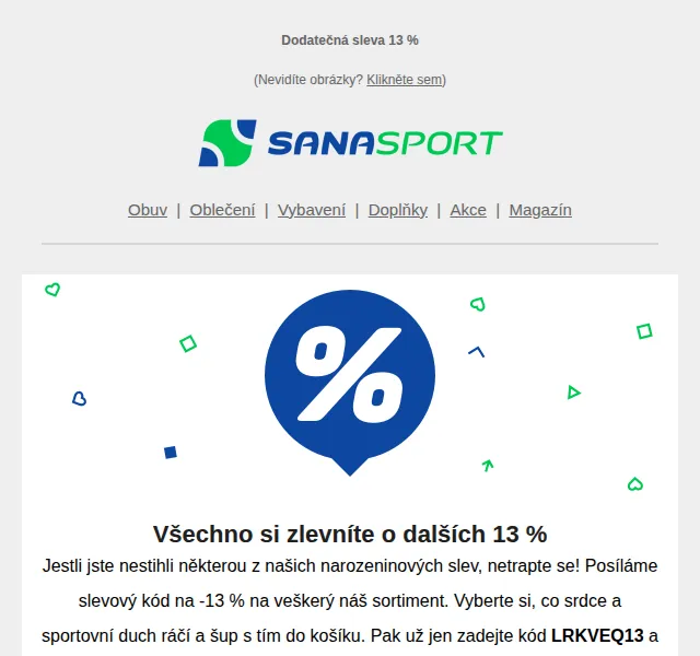 Sanasport: sleva 13 % na veškerý sortiment – červen 2026 | Nuslet.cz