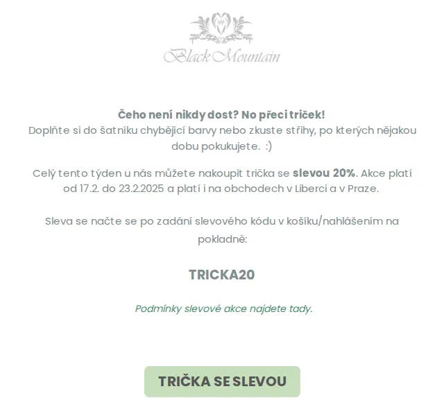 Black Mountain: trička se slevou 20 % – červenec 2026 | Nuslet.cz