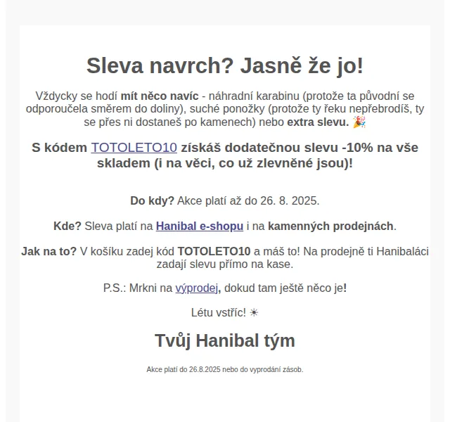 Hanibal: Extra sleva -10 % na vše – červenec 2026 | Nuslet.cz