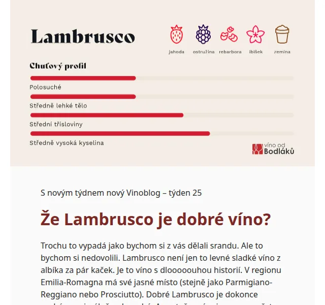 Jitka za Víno od Bodláků: Lambrusco jako seriózní víno – červen 2026 | Nuslet.cz