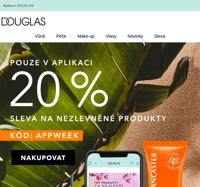 Douglas CZ: Sleva 20 % na vše v aplikaci – červenec 2026 | Nuslet.cz