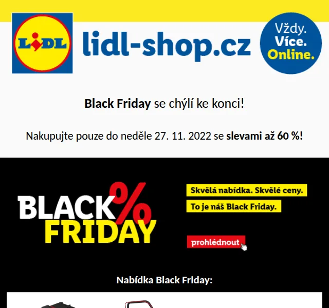 Lidl: Black Friday se slevami až 60 % – listopad 2026 | Nuslet.cz