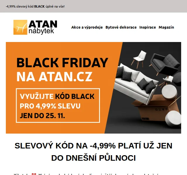 ATAN nábytek: Slevový kód -4,99% na vše – červenec 2026 | Nuslet.cz