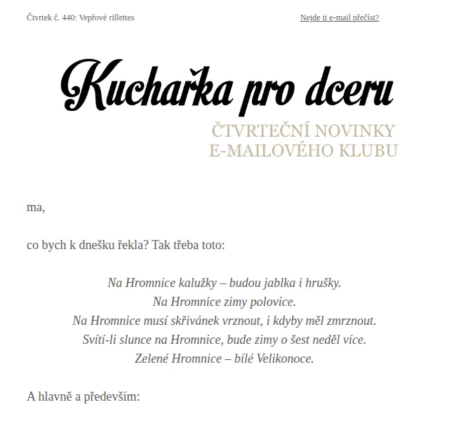 Florentýna - Kuchařka pro dceru: Recept na vepřové rillettes – červen 2026 | Nuslet.cz