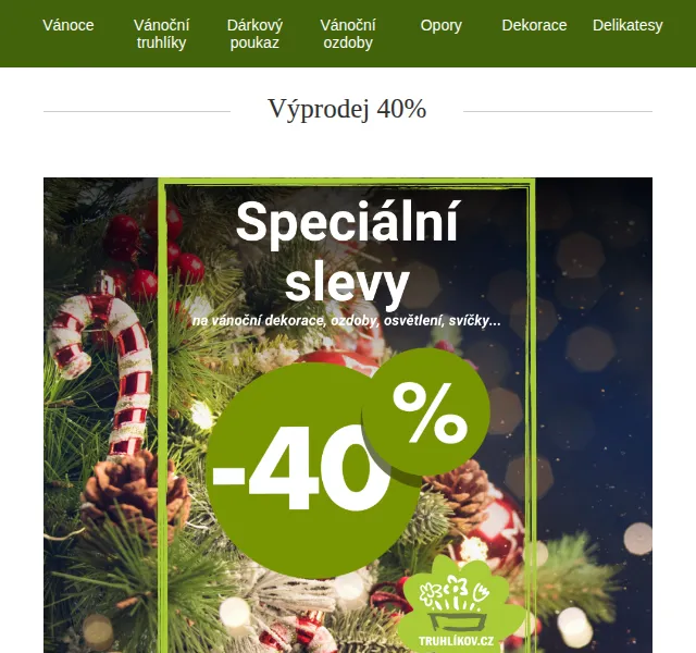 Truhlíkov.cz: Vánoční výprodej dekorací a ozdob se slevou 40 % – červenec 2026 | Nuslet.cz