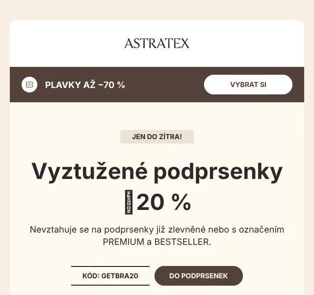 Astratex: Vyztužené podprsenky −20 % | Červenec 2026