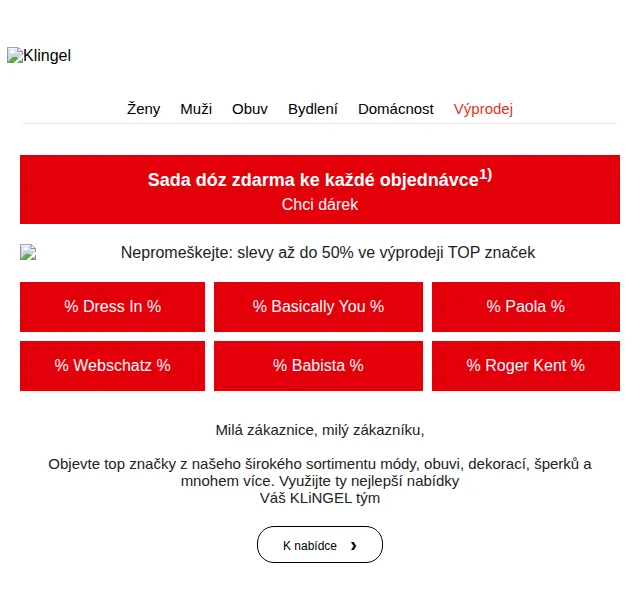 KLiNGEL: slevy až 50 % na značky – červenec 2026 | Nuslet.cz