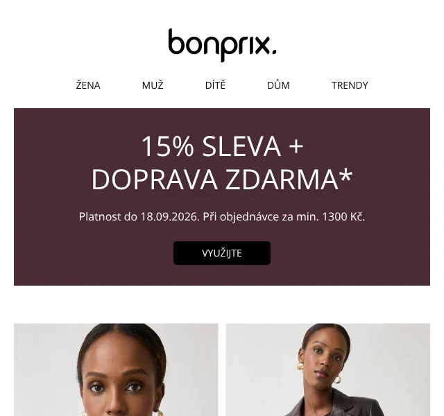 Bonprix: 15% sleva + doprava zdarma – září 2026