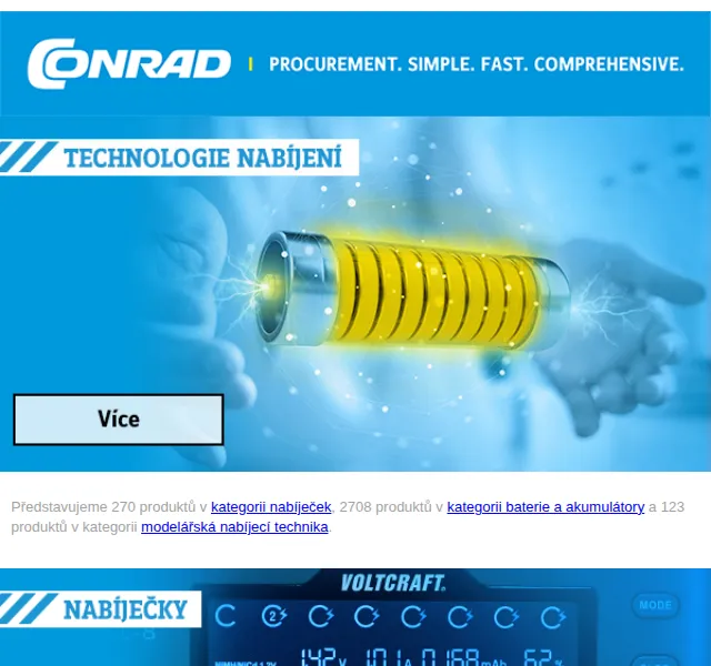 Conrad Electronic: nabíječky, baterie a akce – červen 2026 | Nuslet.cz