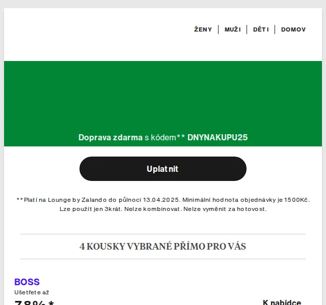 Lounge by Zalando: sleva až 75 % – BOSS, Vans, Esprit – duben 2026