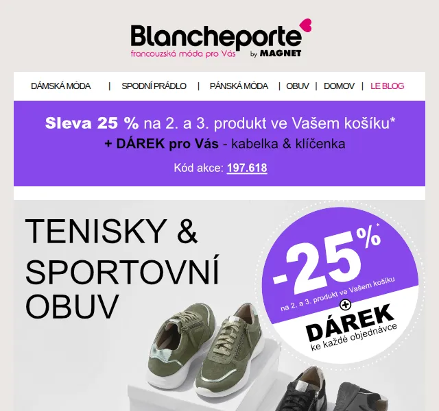 Blancheporte: -25 % na tenisky + kabelka zdarma – červenec 2026 | Nuslet.cz