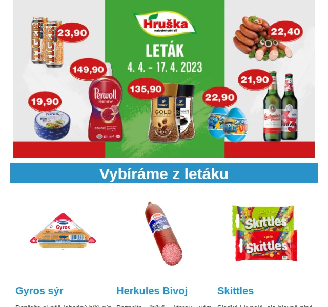 Váš HRUŠKA tým: Leták s Gyros sýrem, Herkules Bivoj, Metaxa – červenec 2026 | Nuslet.cz
