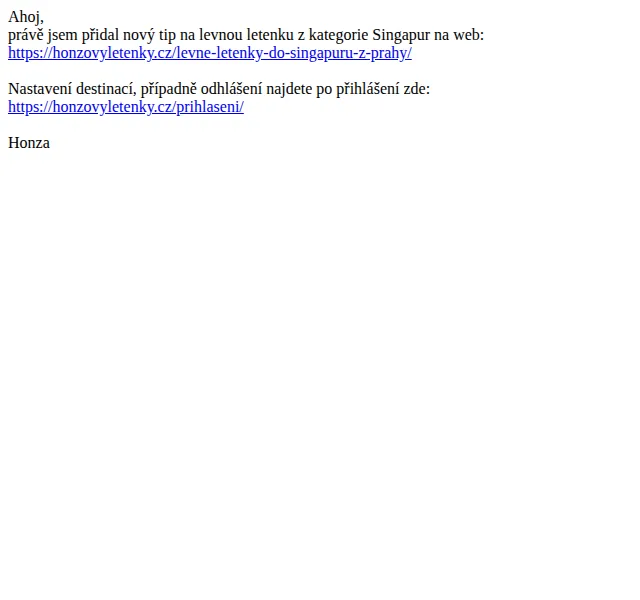 Honzovy letenky: Levné letenky do Singapuru z Prahy 13 790 Kč – červenec 2026 | Nuslet.cz