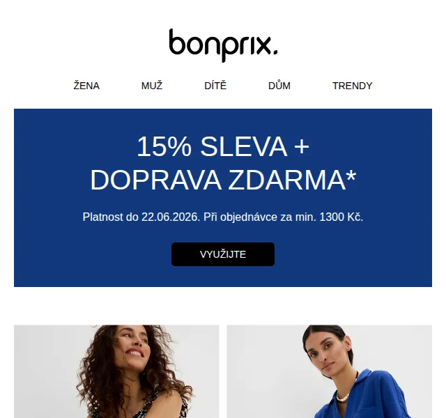 Bonprix: 15 % sleva + doprava zdarma – červen 2026