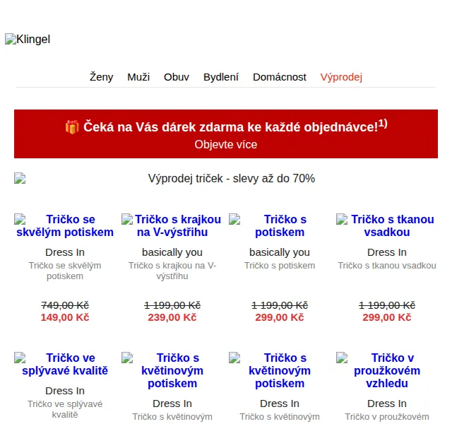 KLiNGEL: Slevy až 80 % na trička Dress In – červen 2026 | Nuslet.cz
