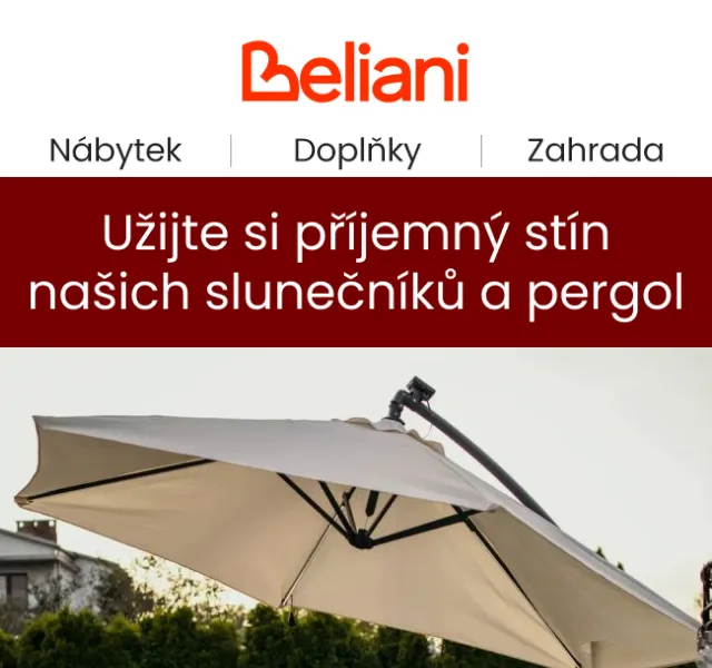 Beliani.cz: Slunečníky a pergoly až -30 % – květen 2026