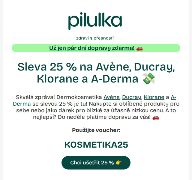 Pilulka.cz: Sleva 25 % na dermokosmetiku Avène, Ducray, Klorane – červenec 2026 | Nuslet.cz
