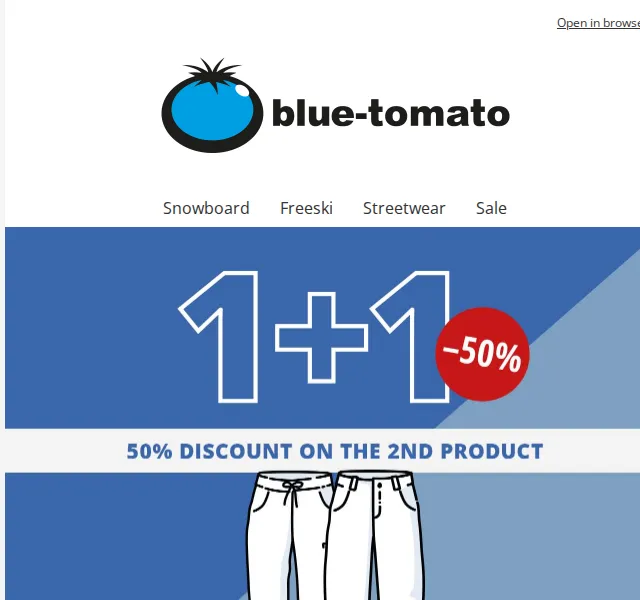 BLUE TOMATO: 50% sleva na druhé kalhoty – červenec 2026 | Nuslet.cz