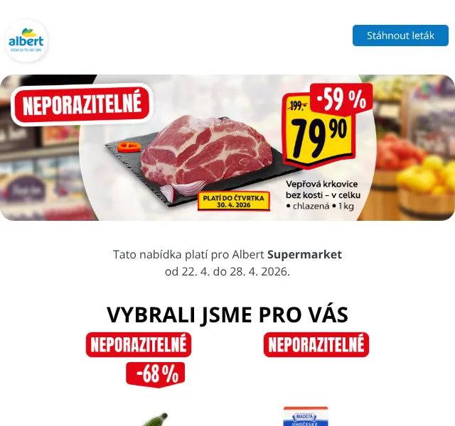 Albert: slevy až -40 % – maso, mléko, zmrzlina – duben 2026