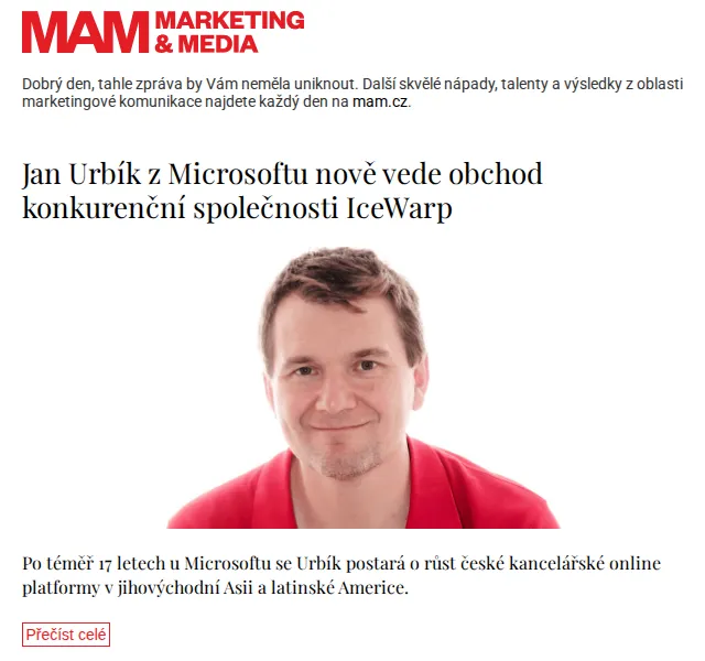 Marketing & Media: Jan Urbík vede IceWarp – červenec 2026 | Nuslet.cz