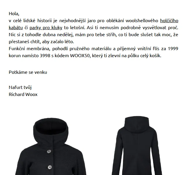Richard Woox: Kabát a parka – sleva 50 % do vyprodání – červen 2026 | Nuslet.cz